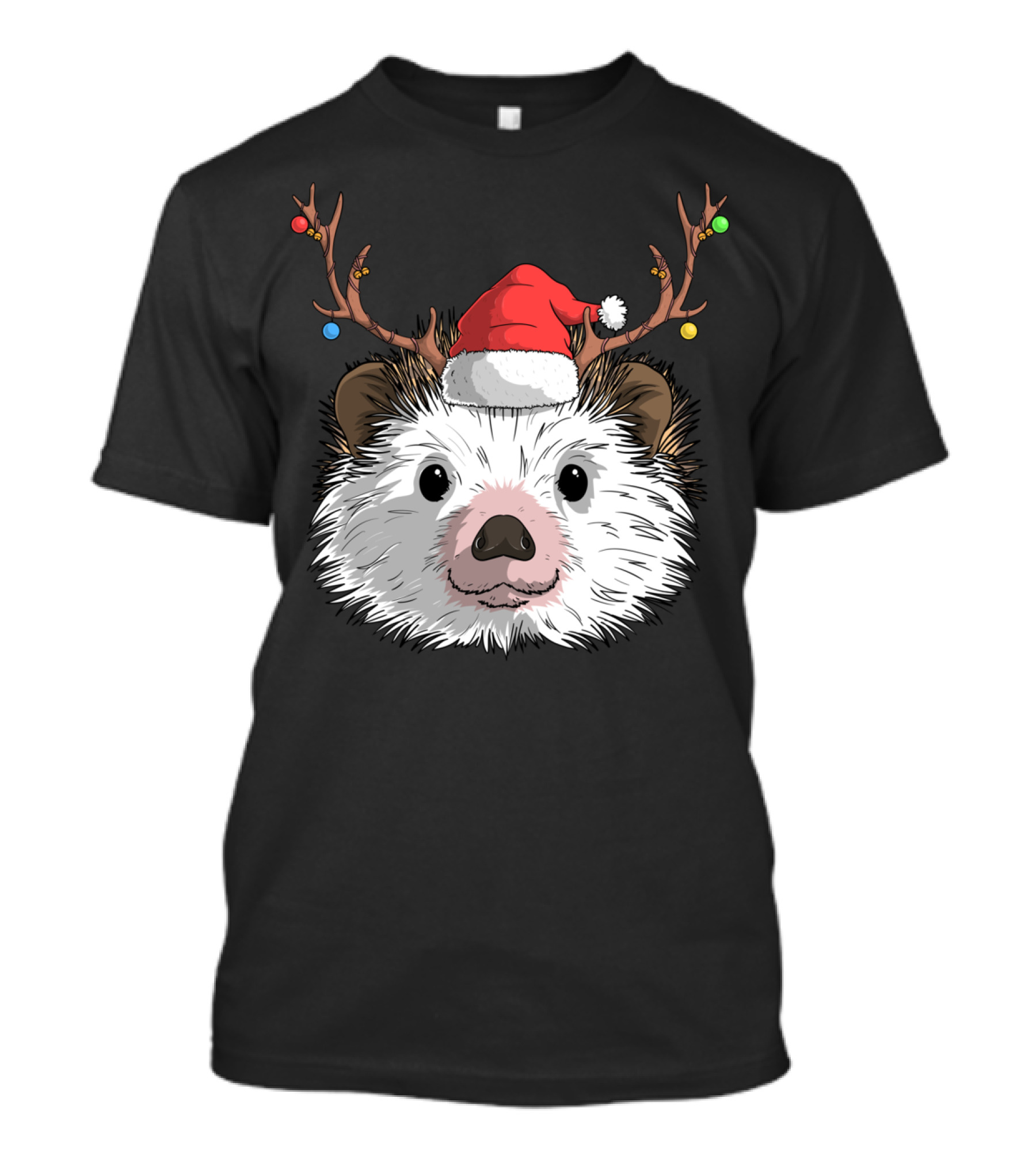 Hedgehog Santa Claus Hat Antlers Christmas Holiday T-Shirt