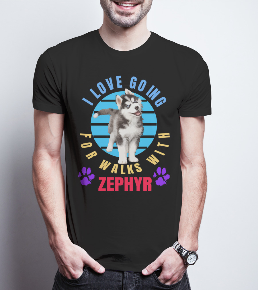I Love Going For Walks With Zephyr Pomsky Paws T-Shirt