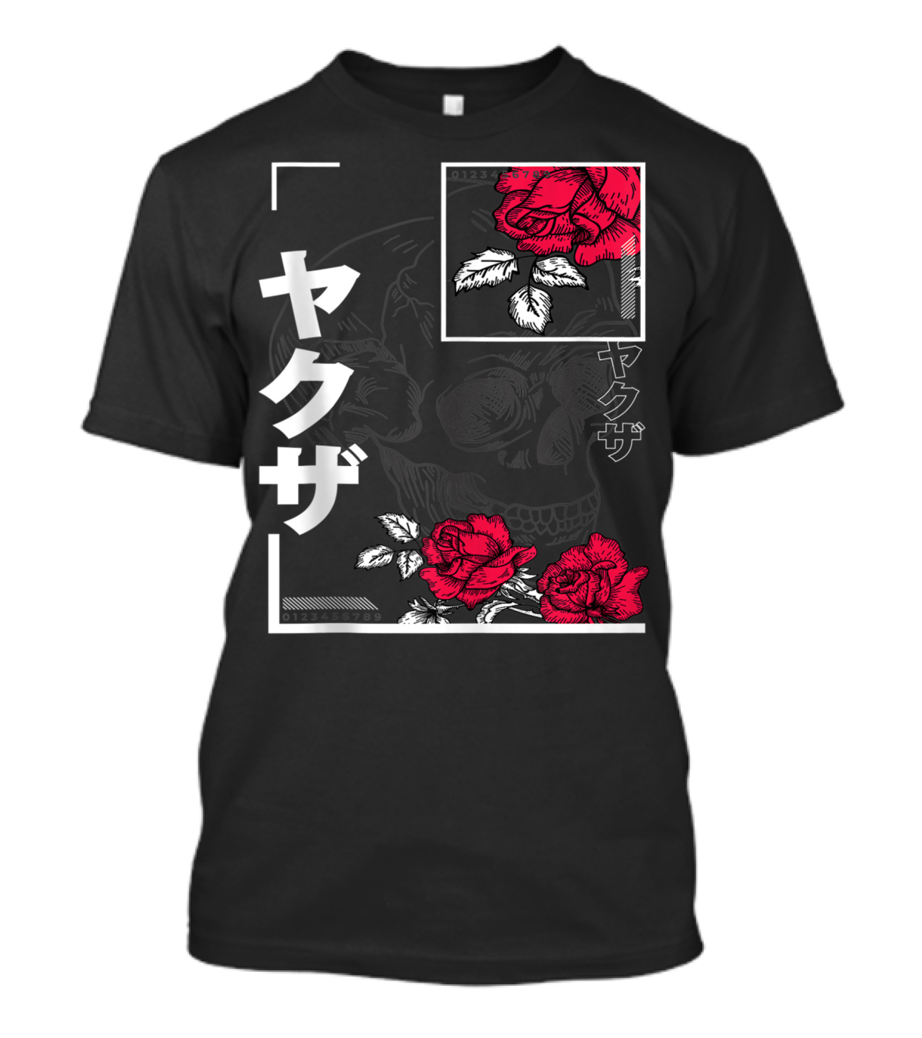Urban Yakuza Skull And Red Roses T-Shirt