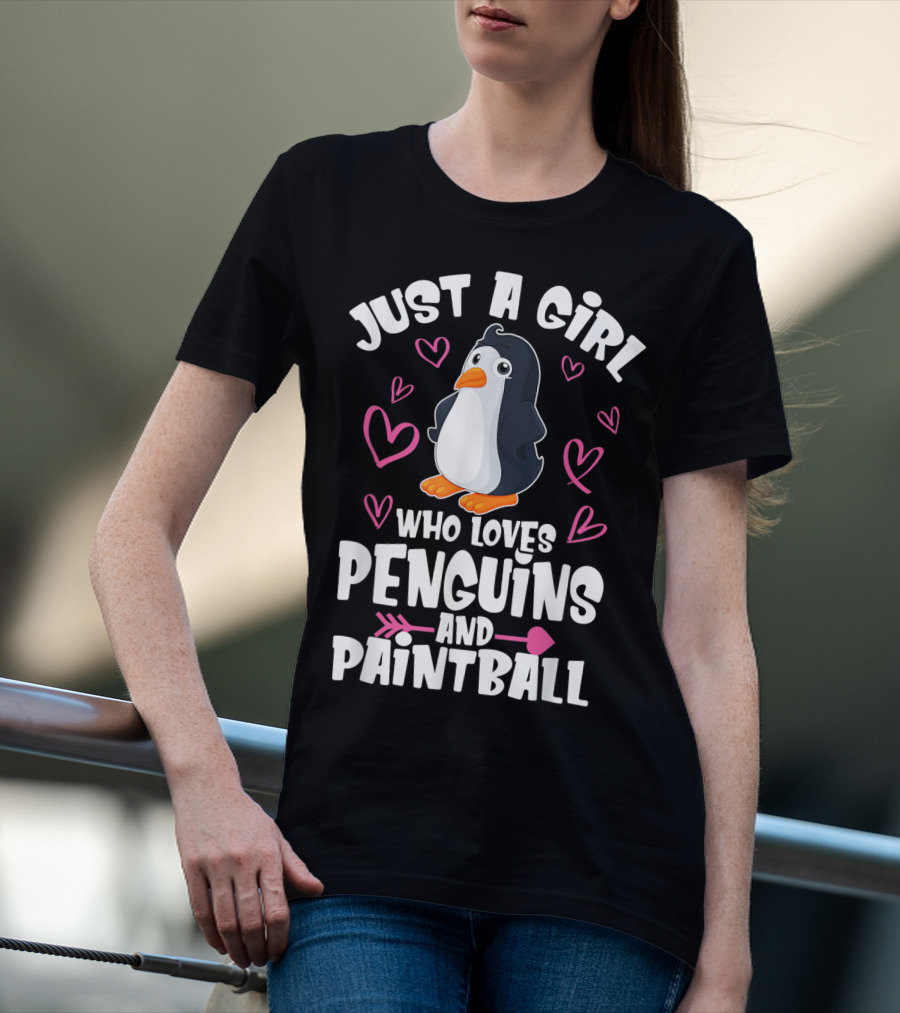 Just A Girl Who Loves Penguins And Paintball Hearts Arrow T-Shirt
