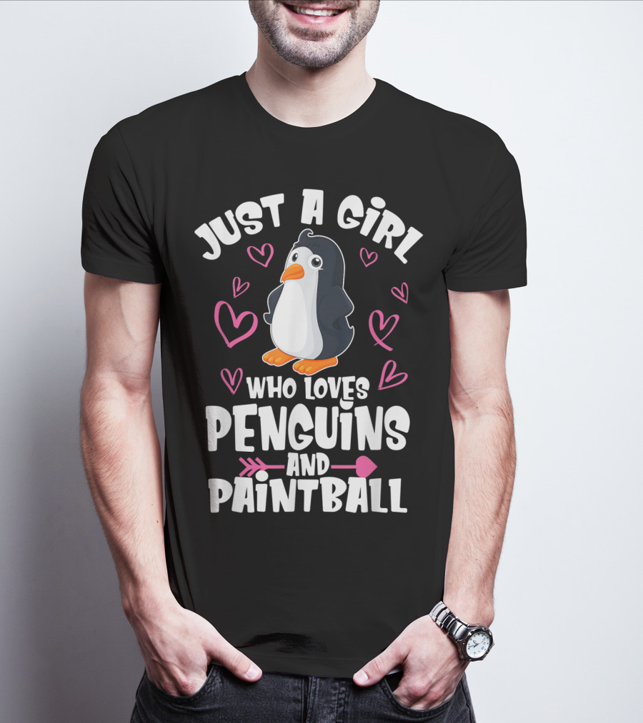 Just A Girl Who Loves Penguins And Paintball Hearts Arrow T-Shirt