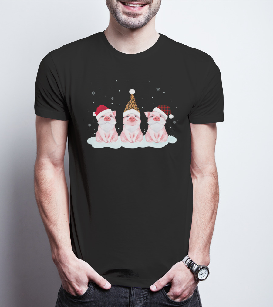 Pig Trio In Santa Hats Just Hangin' With My Santas T-Shirt