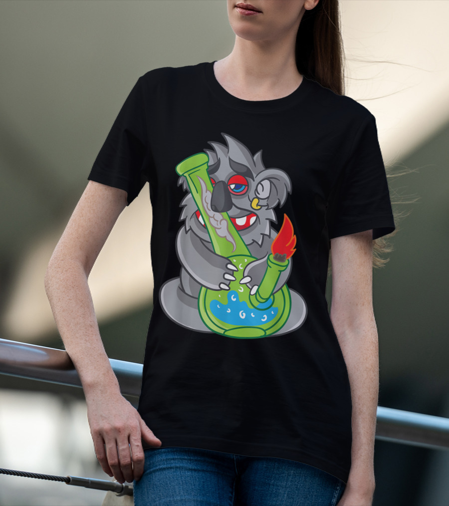 Koala Smoking Weed Cannabis Stoner Marihuana Bong Cartoon T-Shirt