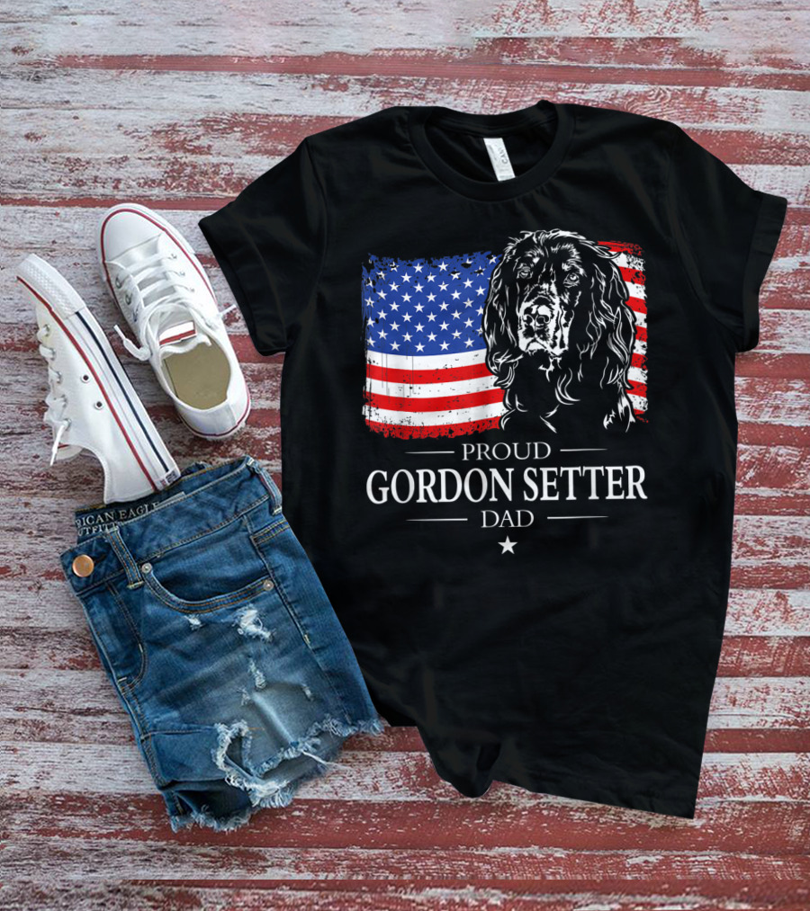 Proud Gordon Setter Dad With American Flag T-Shirt