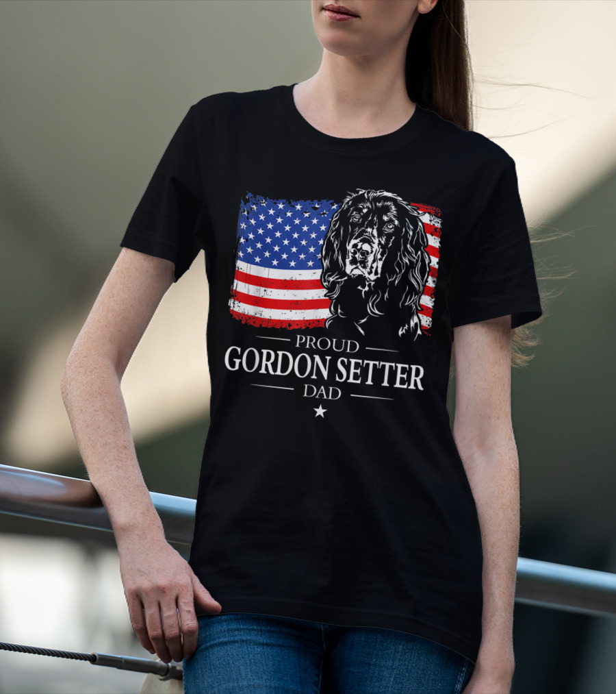 Proud Gordon Setter Dad With American Flag T-Shirt