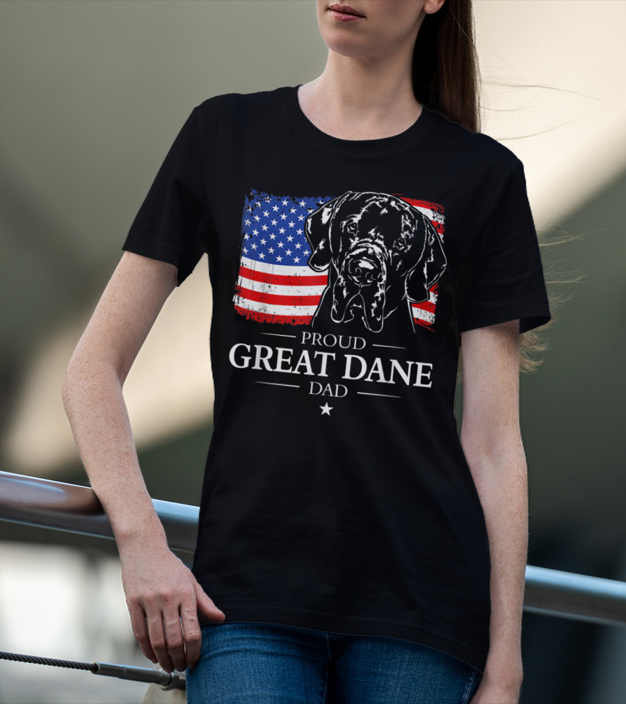 Proud Great Dane Dad With American Flag T-Shirt