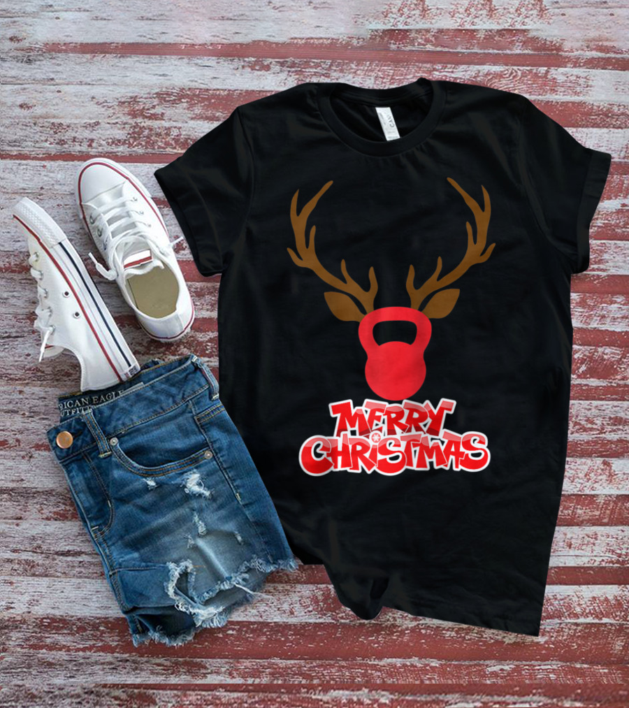 Merry Christmas Antlers Kettlebell T-Shirt
