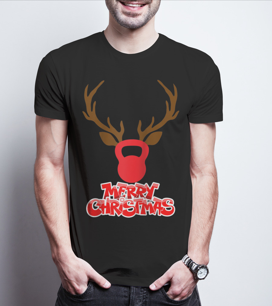 Merry Christmas Antlers Kettlebell T-Shirt