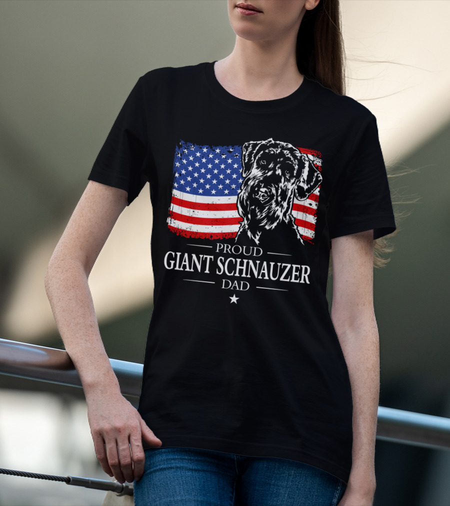 Proud Giant Schnauzer Dad American Flag T-Shirt
