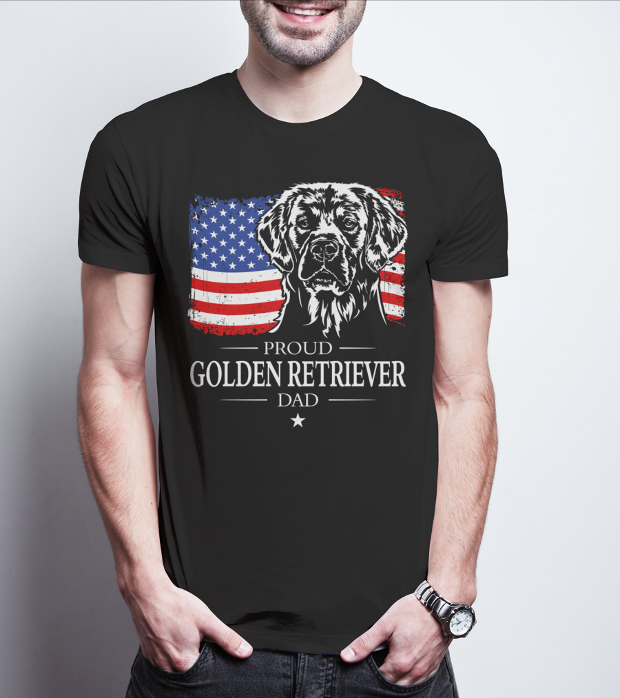 Proud Golden Retriever Dad American Flag Patriotic Canine T-Shirt