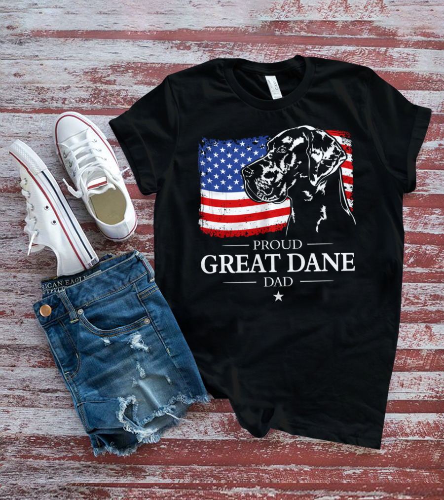 Proud Great Dane Dad American Flag Patriotic T-Shirt