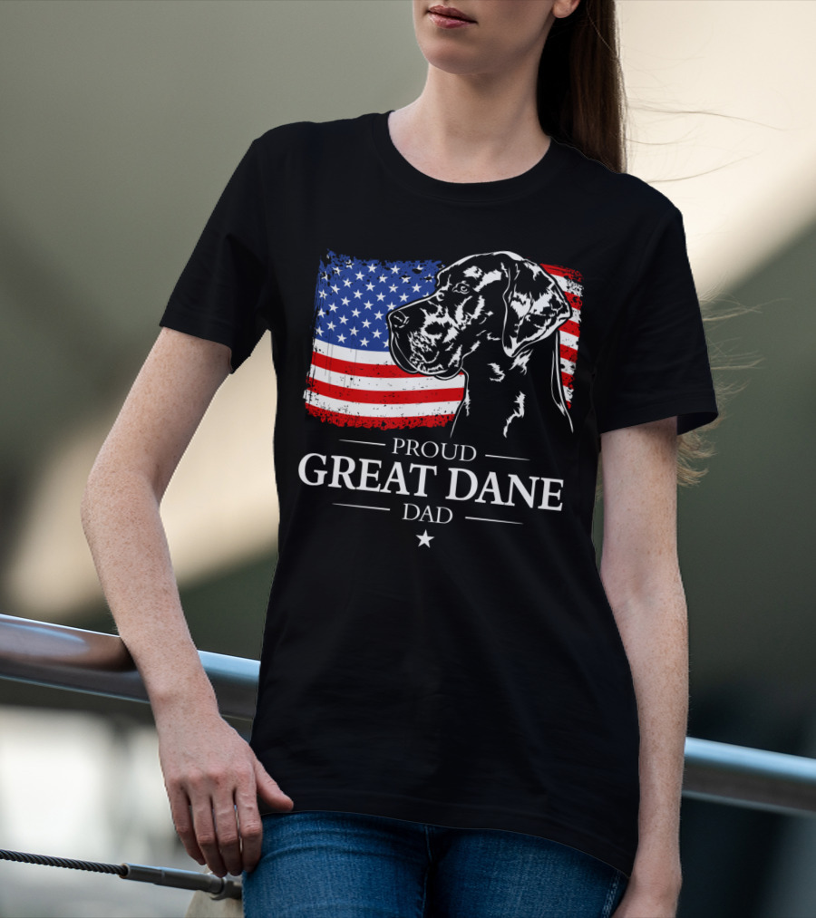 Proud Great Dane Dad American Flag Patriotic T-Shirt