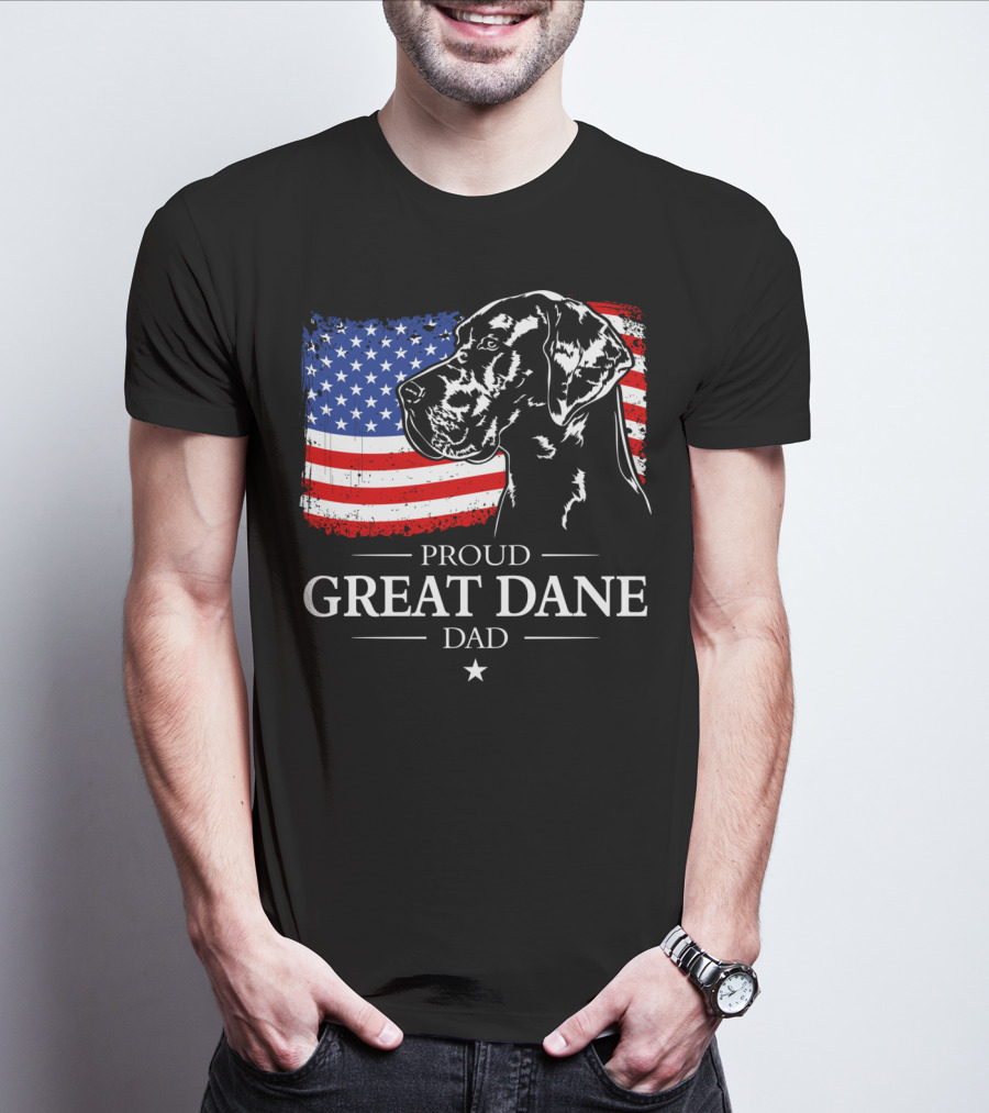 Proud Great Dane Dad American Flag Patriotic T-Shirt