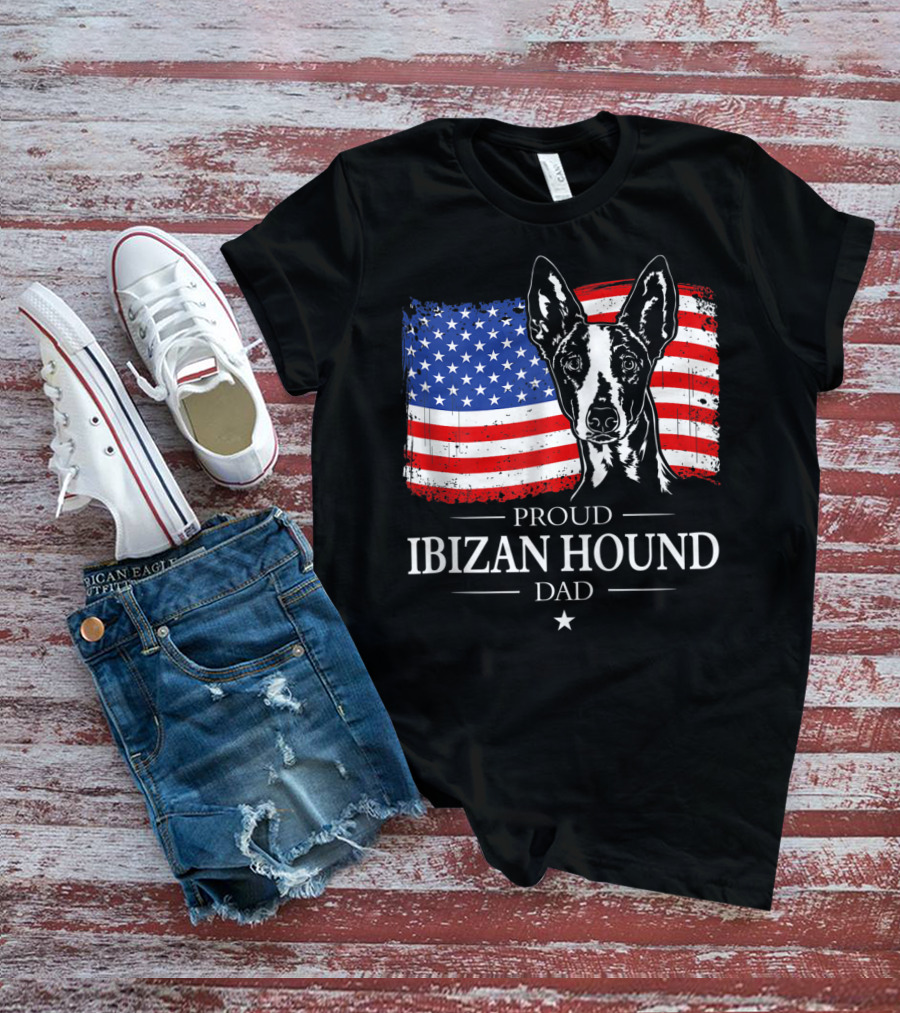 Proud Ibizan Hound Dad American Flag T-Shirt