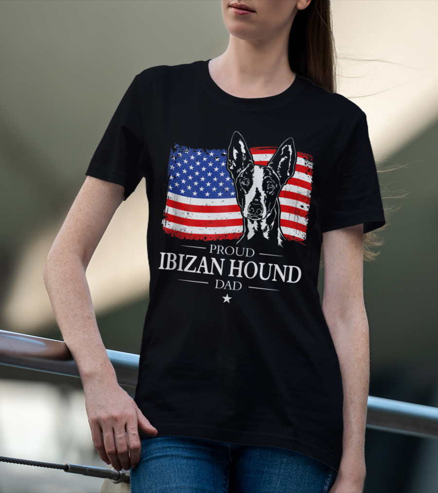 Proud Ibizan Hound Dad American Flag T-Shirt