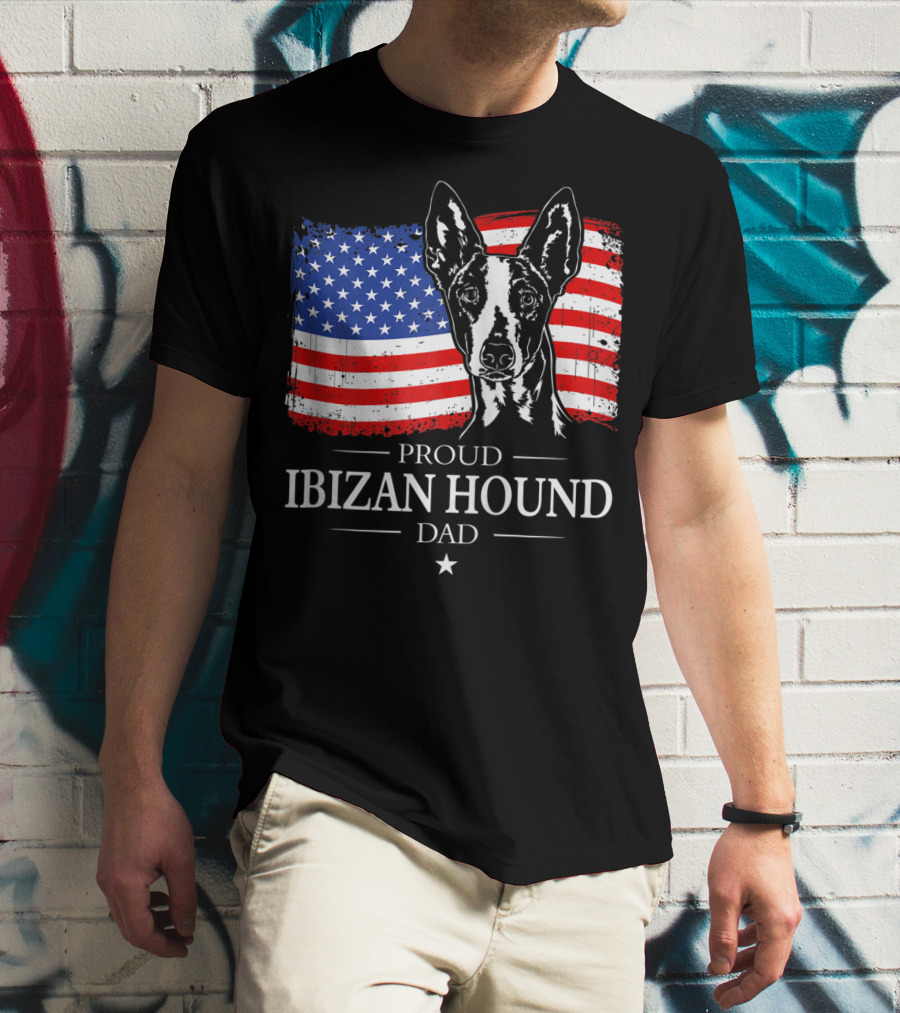 Proud Ibizan Hound Dad American Flag T-Shirt