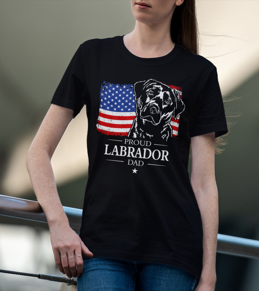 Proud Labrador Dad With American Flag Patriotic T-Shirt