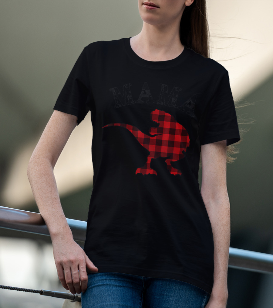 Mama Red Plaid Dinosaur T-Shirt