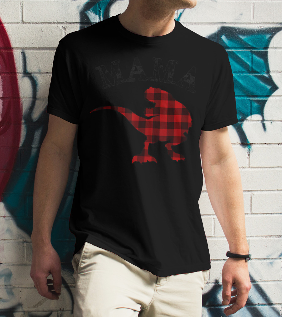 Mama Red Plaid Dinosaur T-Shirt