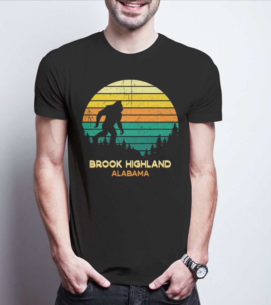 Brook Highland Alabama Retro Bigfoot Sunset T-Shirt