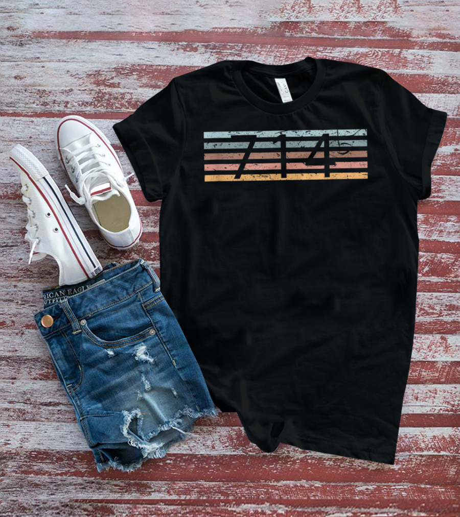 Retro 714 Area Code Striped Vintage Santa Ana T-Shirt