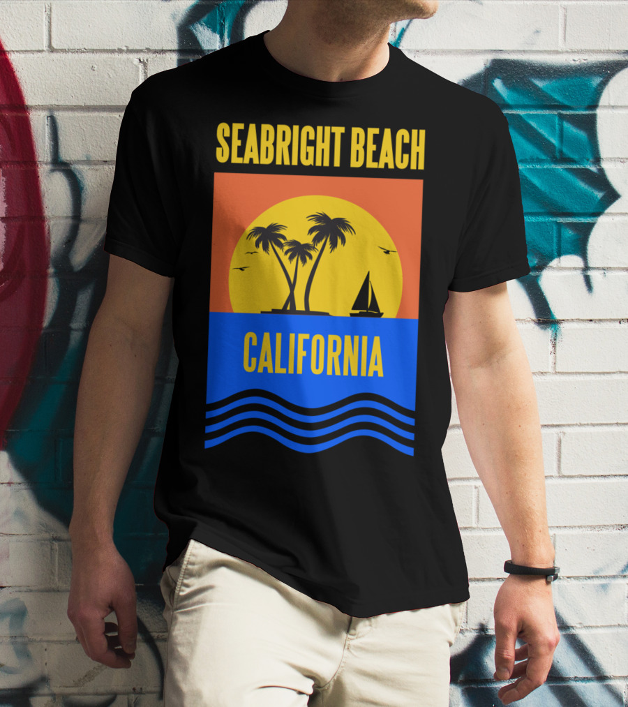 Seabright Beach California Sunset Palm Trees Sailboat Vacation T-Shirt