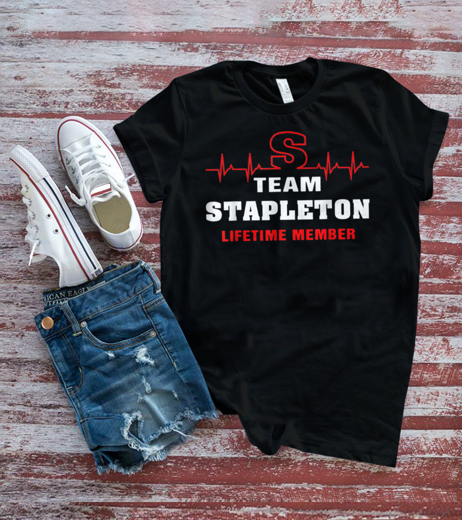Team Stapleton Lifetime Member Surname Heartbeat Line T-Shirt
