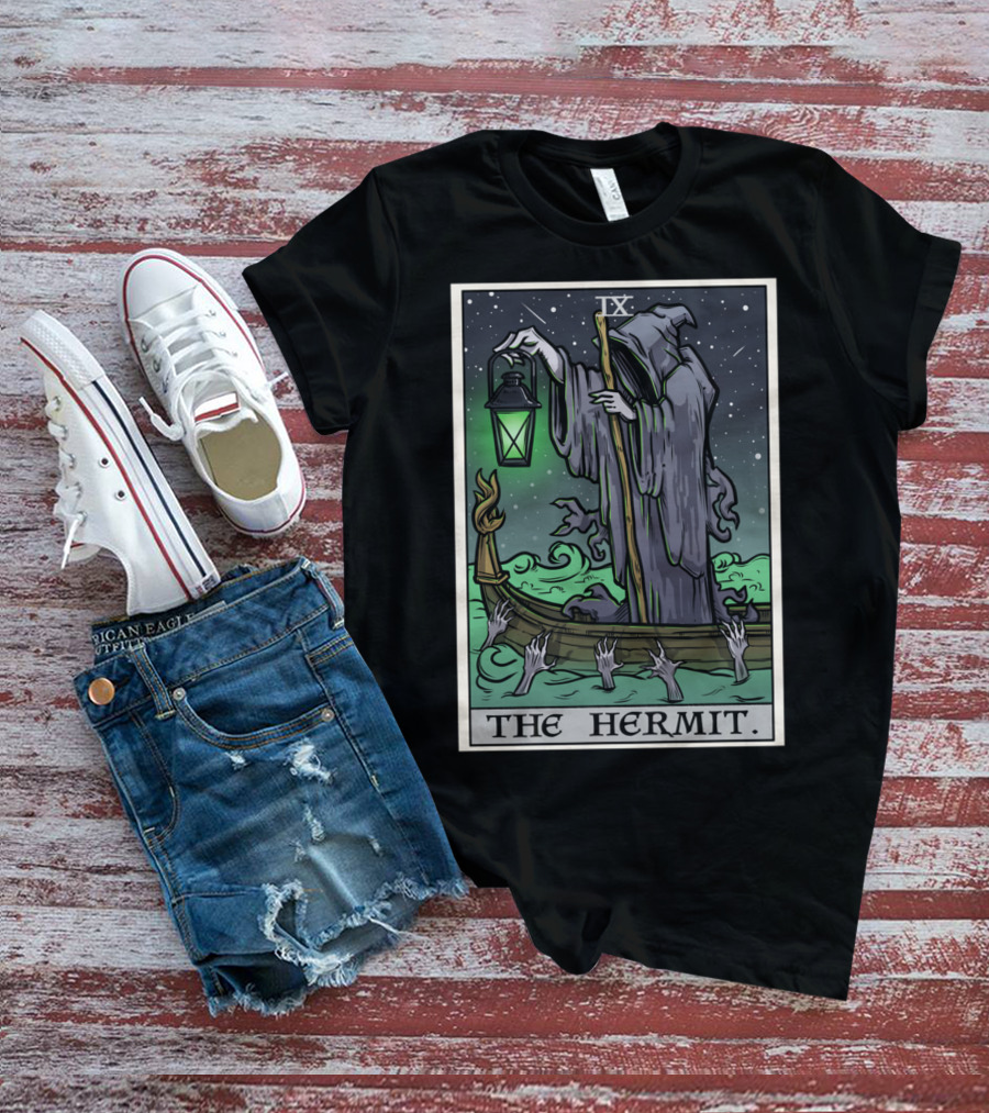 The Hermit Tarot Card IX Gothic Halloween Grim Lantern Boat T-Shirt