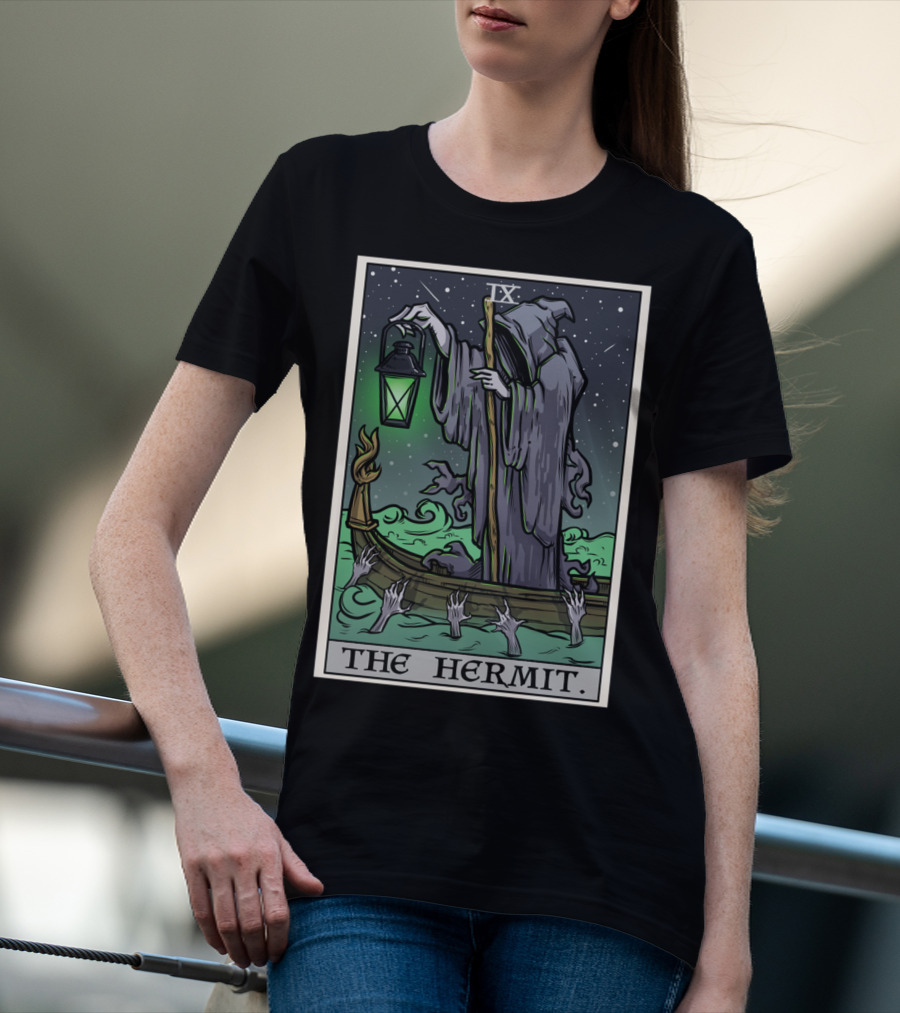 The Hermit Tarot Card IX Gothic Halloween Grim Lantern Boat T-Shirt