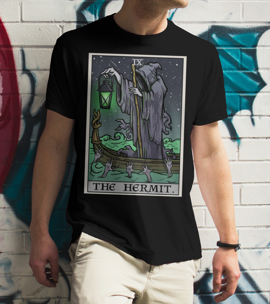 The Hermit Tarot Card IX Gothic Halloween Grim Lantern Boat T-Shirt
