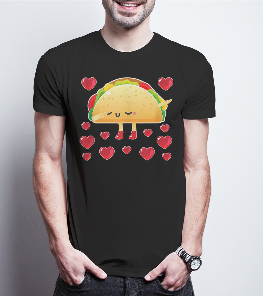 Valentine Hearts Taco Emoji For Girls And Men Taco Lovers T-Shirt