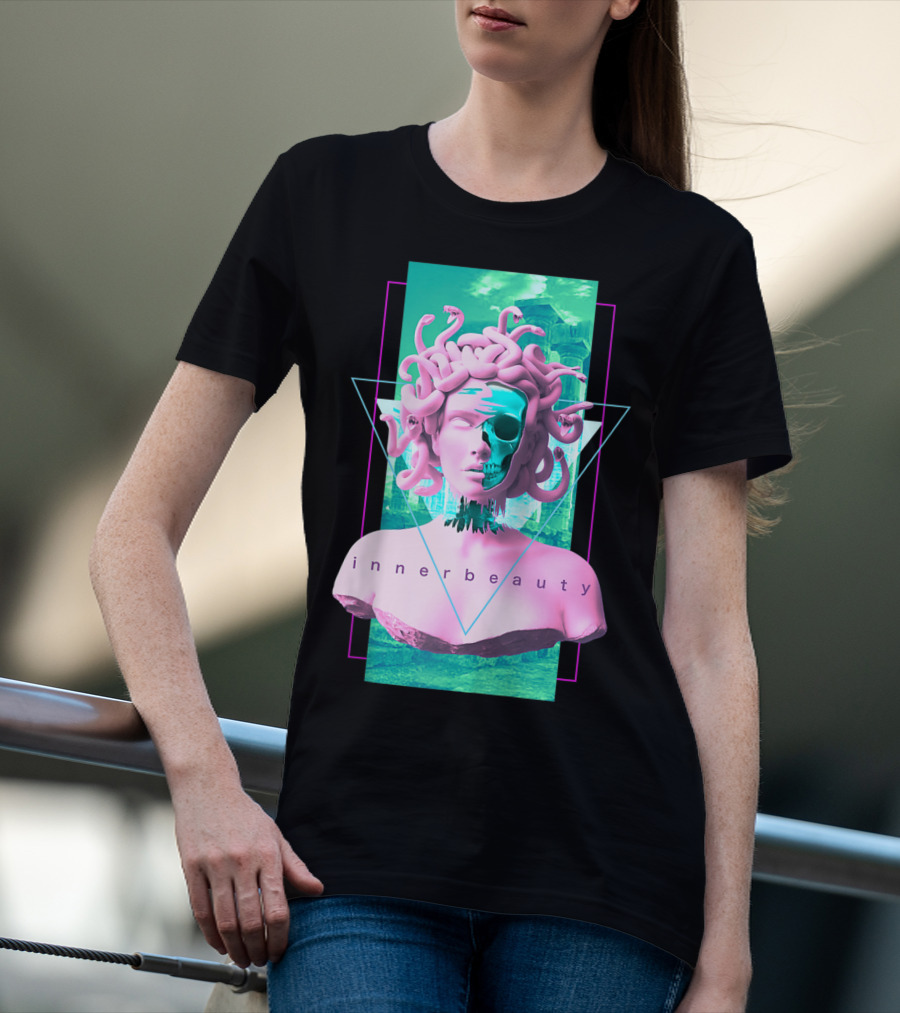 Vaporwave Inner Beauty Medusa Statue With Skull Aesthetic T-Shirt