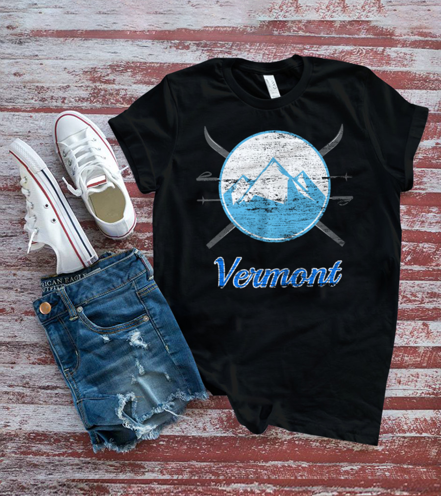 Vermont Blue Mountain Ski Crossed Skis T-Shirt