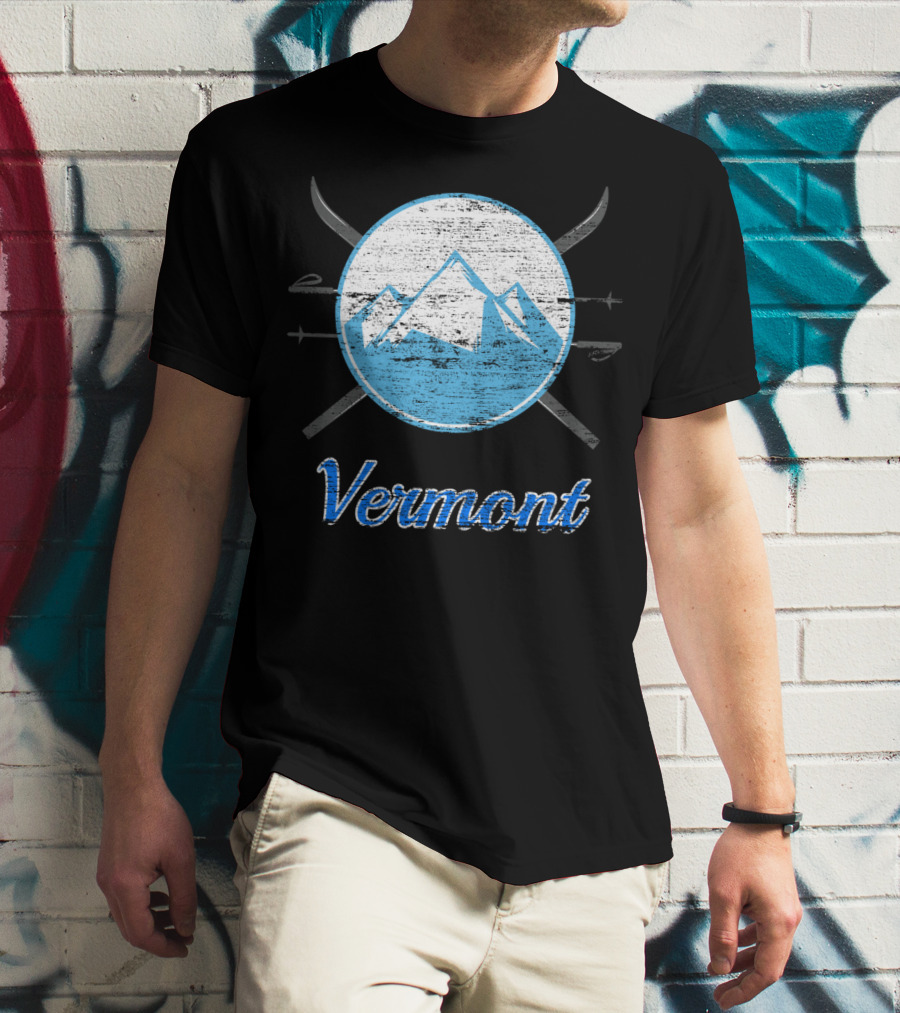 Vermont Blue Mountain Ski Crossed Skis T-Shirt