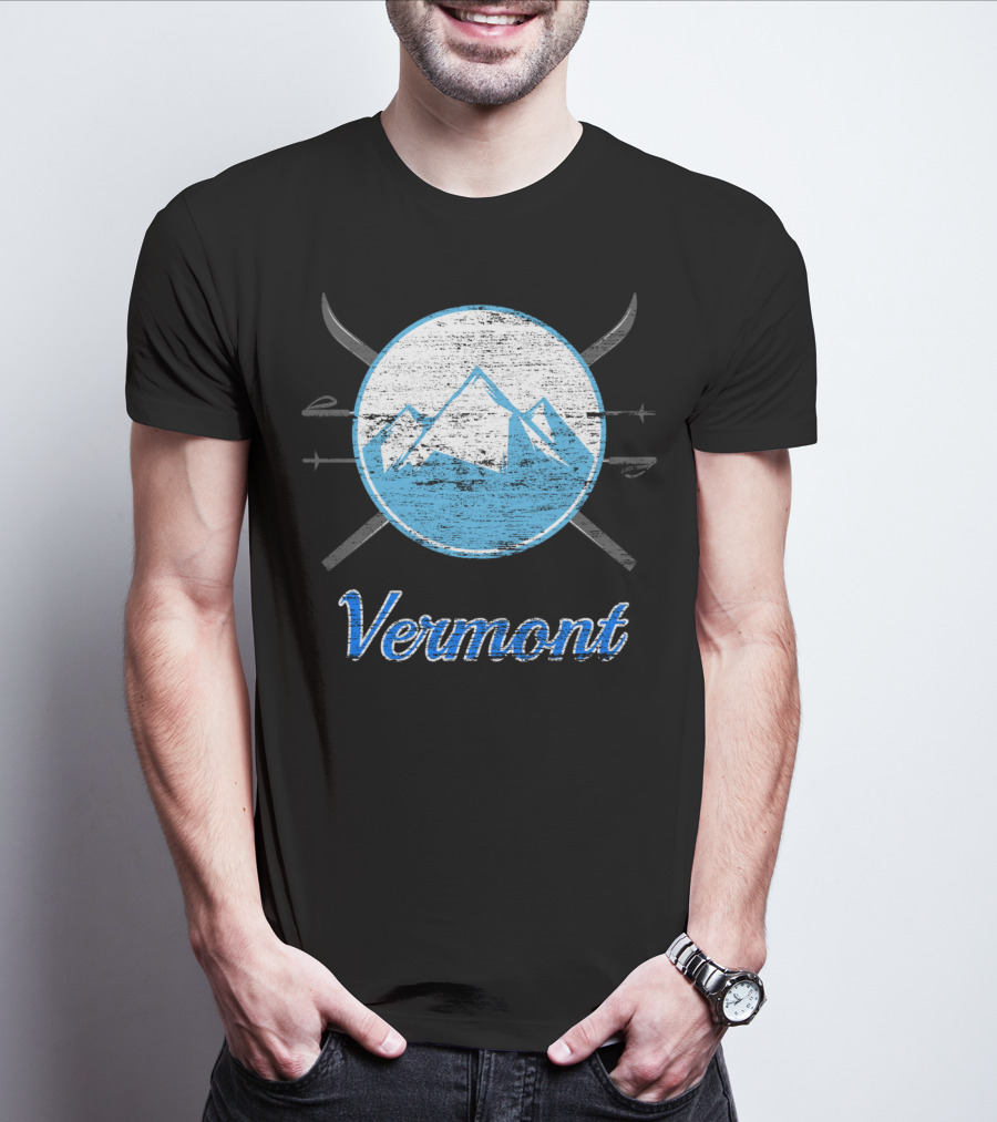 Vermont Blue Mountain Ski Crossed Skis T-Shirt
