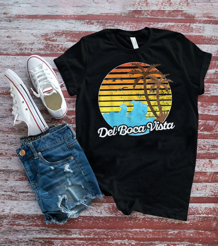 Del Boca Vista Vintage Palm Sunset Waves Florida T-Shirt