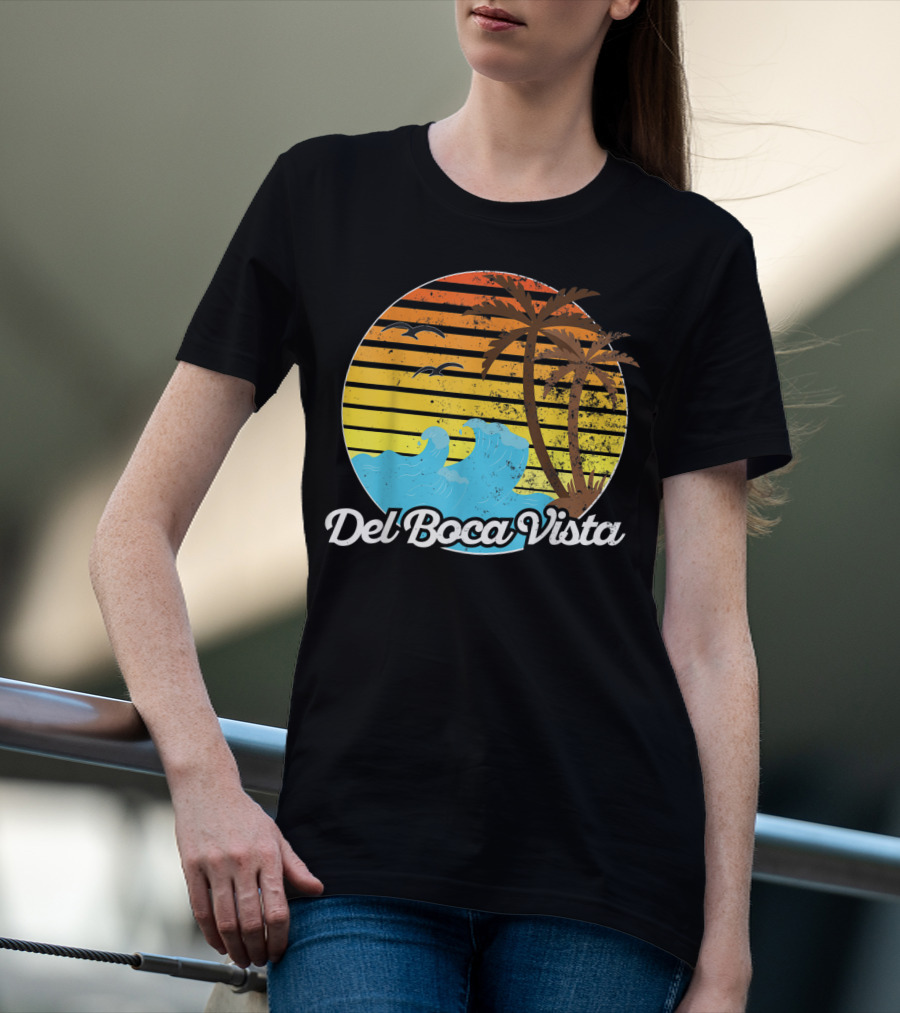 Del Boca Vista Vintage Palm Sunset Waves Florida T-Shirt