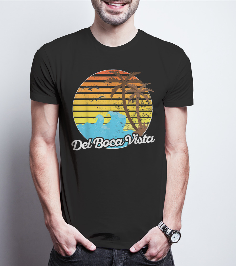 Del Boca Vista Vintage Palm Sunset Waves Florida T-Shirt
