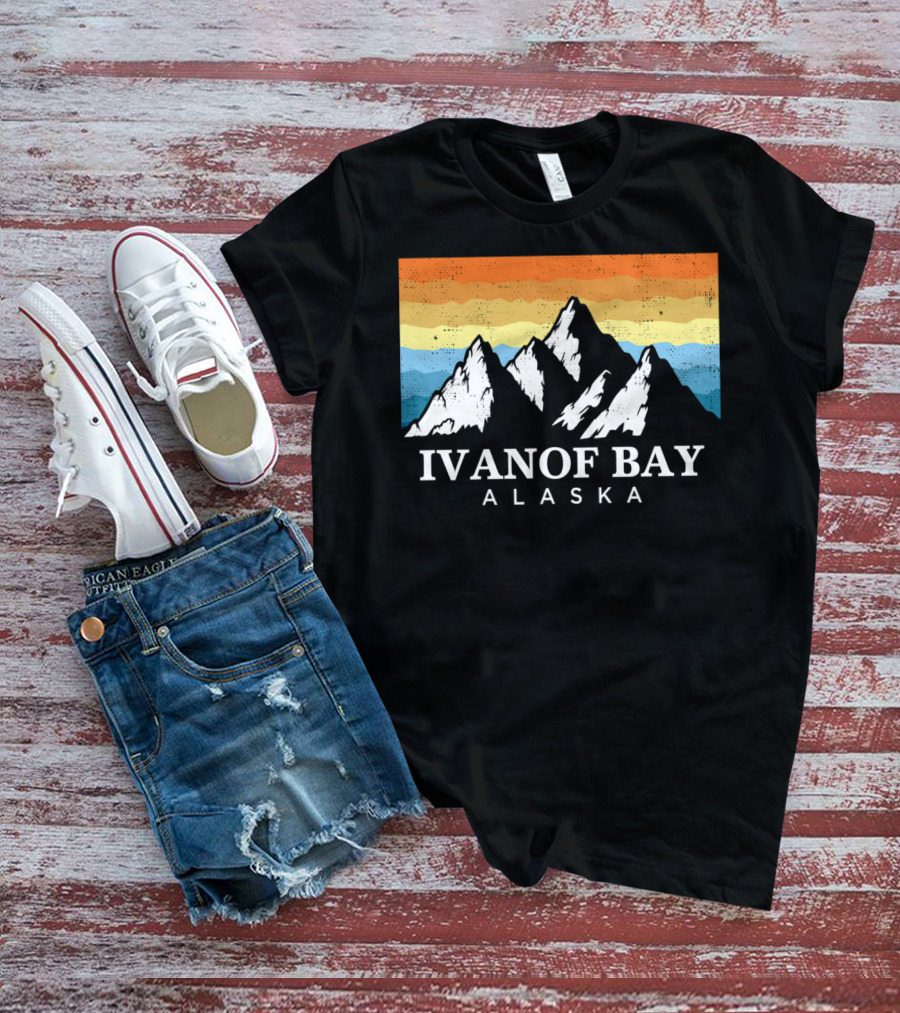 Ivanof Bay Alaska Vintage Mountain Hiking Retro Sunset T-Shirt