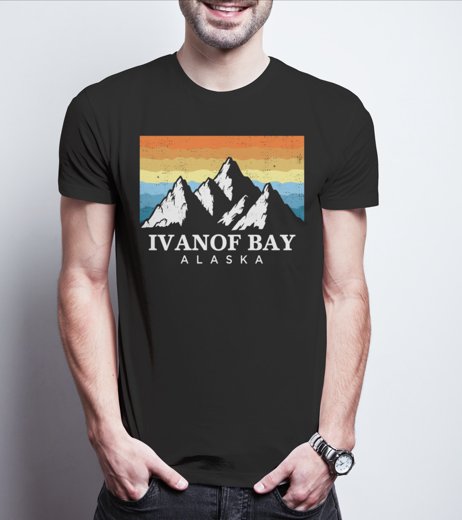 Ivanof Bay Alaska Vintage Mountain Hiking Retro Sunset T-Shirt