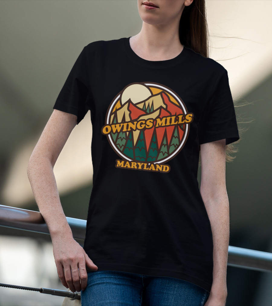 Owings Mills Maryland Vintage Mountain Hiking Forest Scene T-Shirt