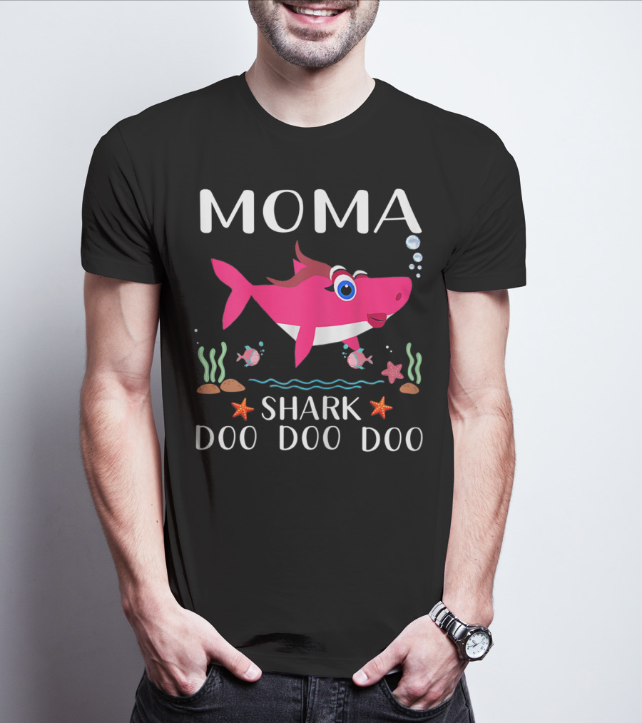 Moma Shark Doo Doo Doo Pink Grandma Ocean Scene T-Shirt