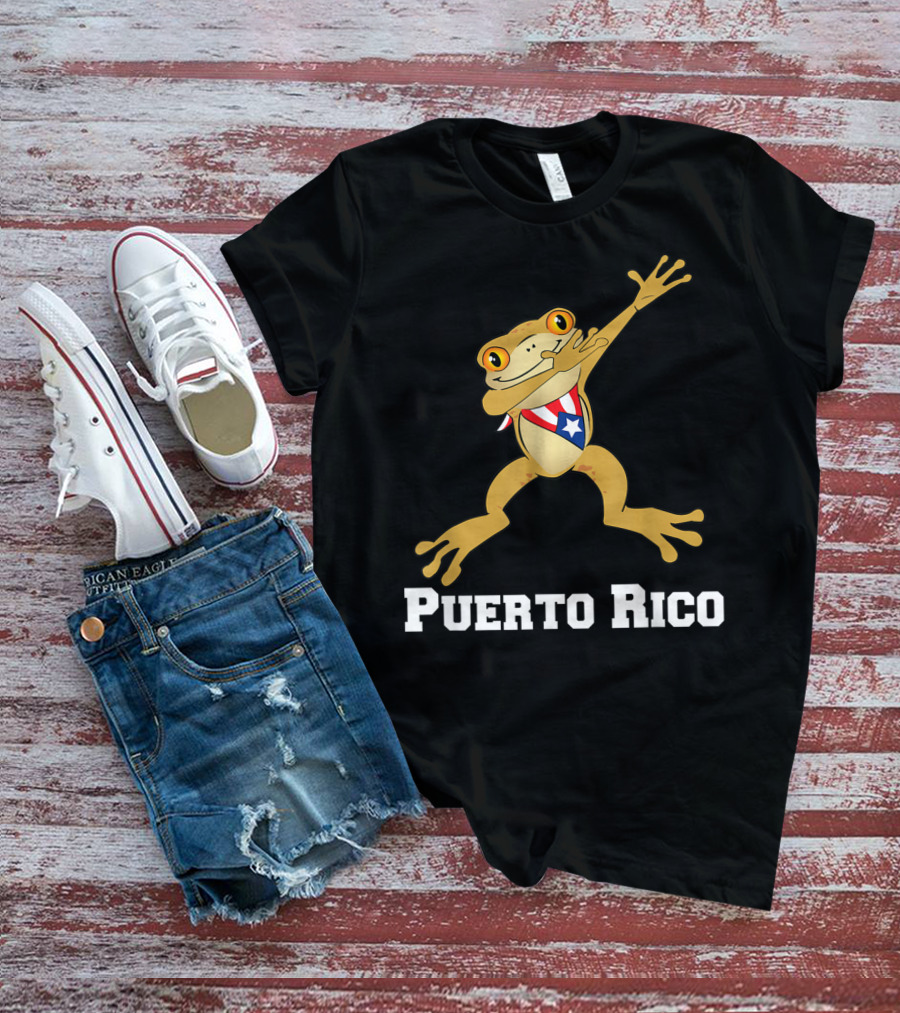 Dabbing Coqui Frog Puerto Rico Flag T-Shirt