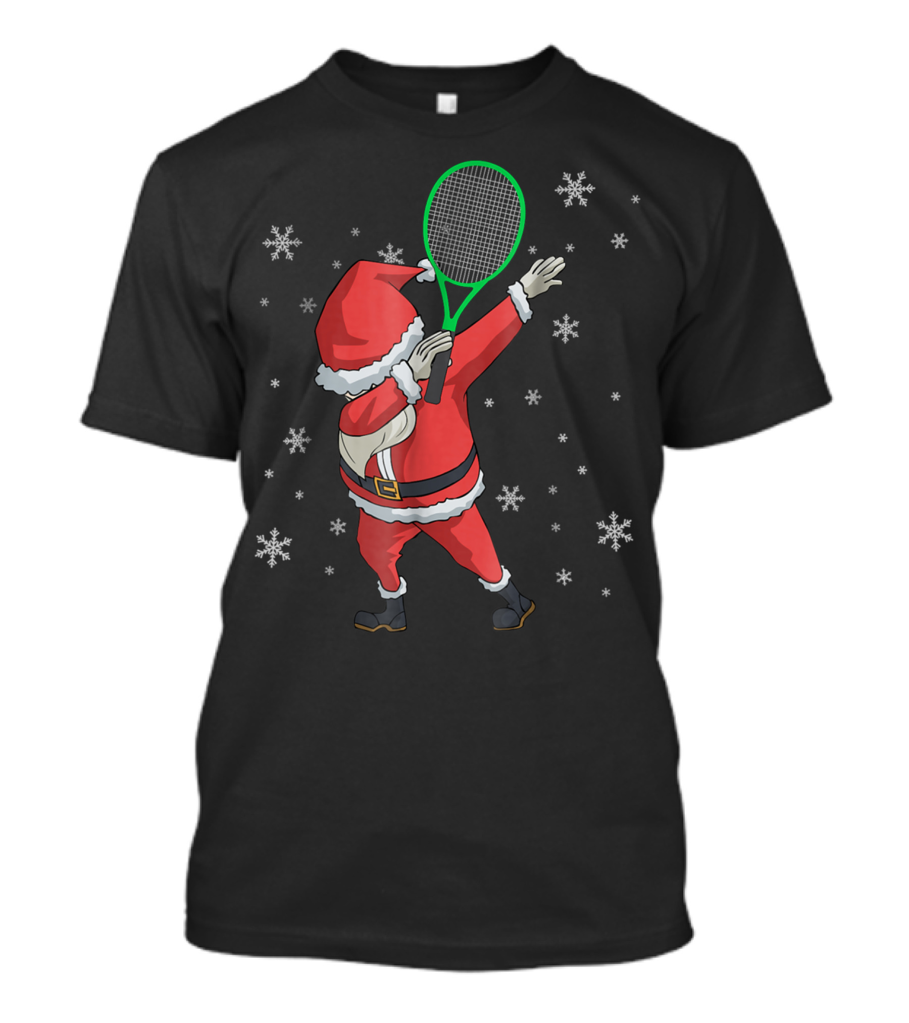 Dabbing Santa Claus With Tennis Racket And Snowflakes T-Shirt