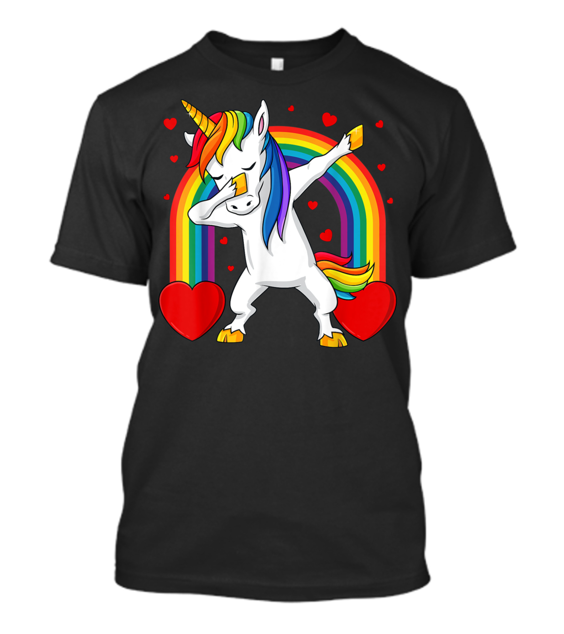 Dabbing Unicorn With Rainbow And Hearts T-Shirt