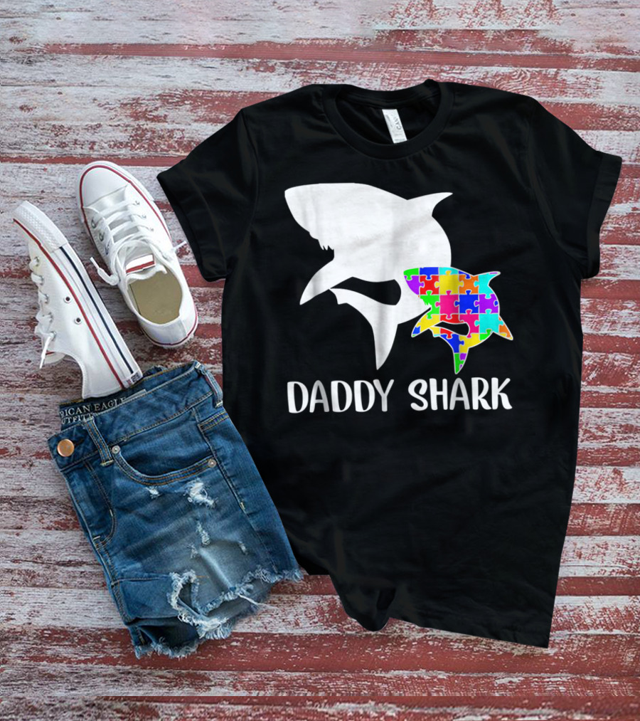 Daddy Shark Autism Awareness Puzzle Colorful T-Shirt