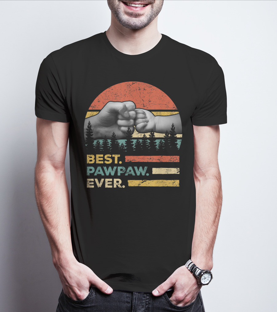 Best Pawpaw Ever Vintage Retro Fist Bump Forest Sunburst T-Shirt