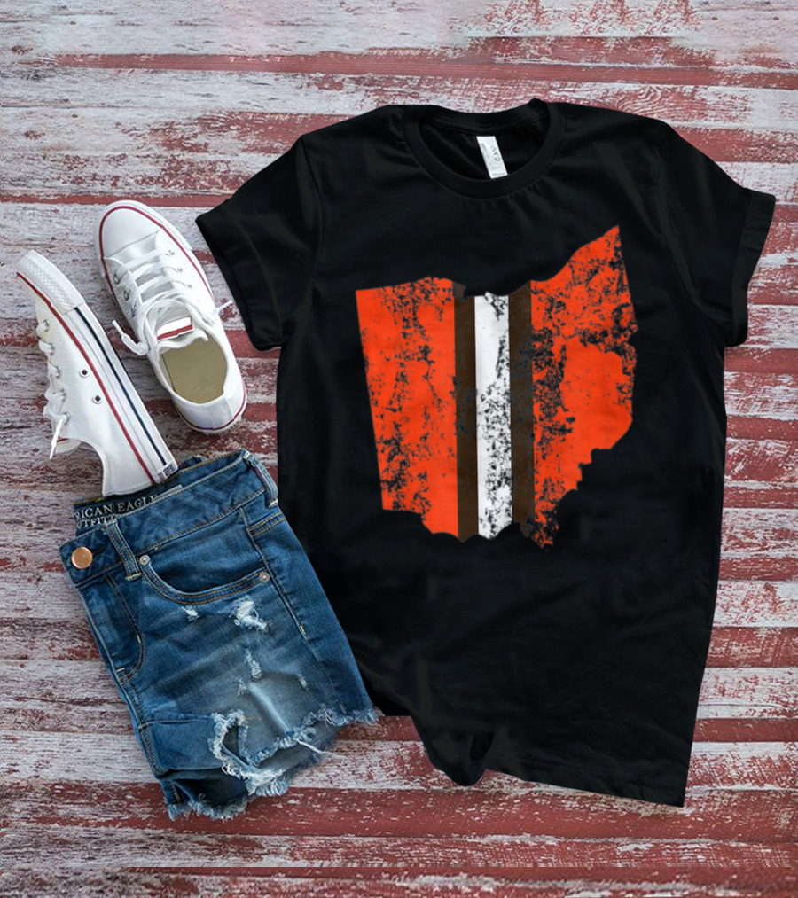 Cleveland Ohio Football Fan Stripe Weathered Vintage Map T-Shirt