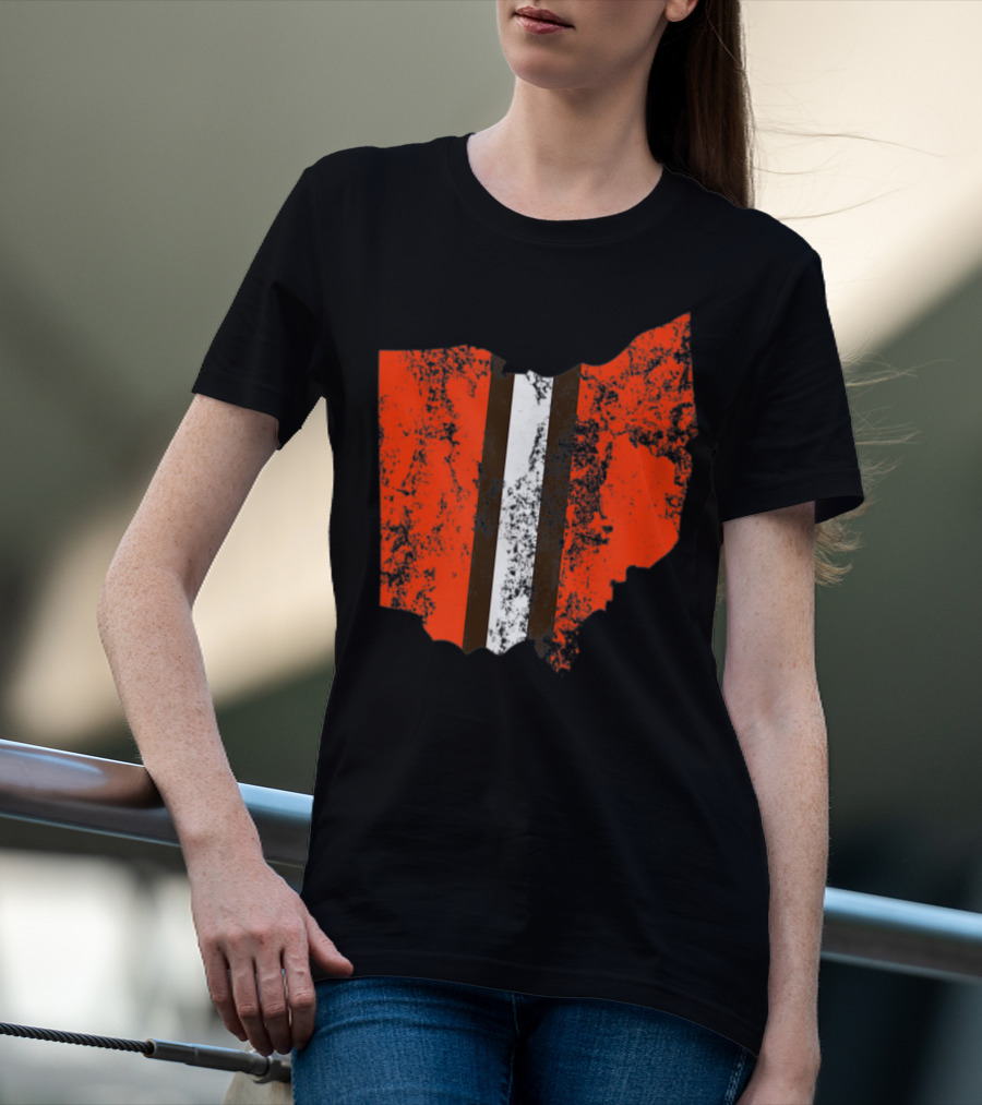 Cleveland Ohio Football Fan Stripe Weathered Vintage Map T-Shirt