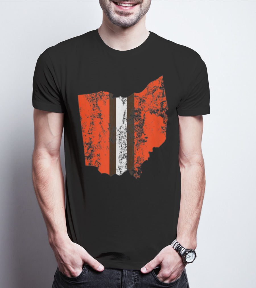 Cleveland Ohio Football Fan Stripe Weathered Vintage Map T-Shirt